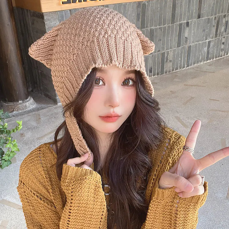 Women's Cute Woolen Cap with Earflaps for Autumn/Winter