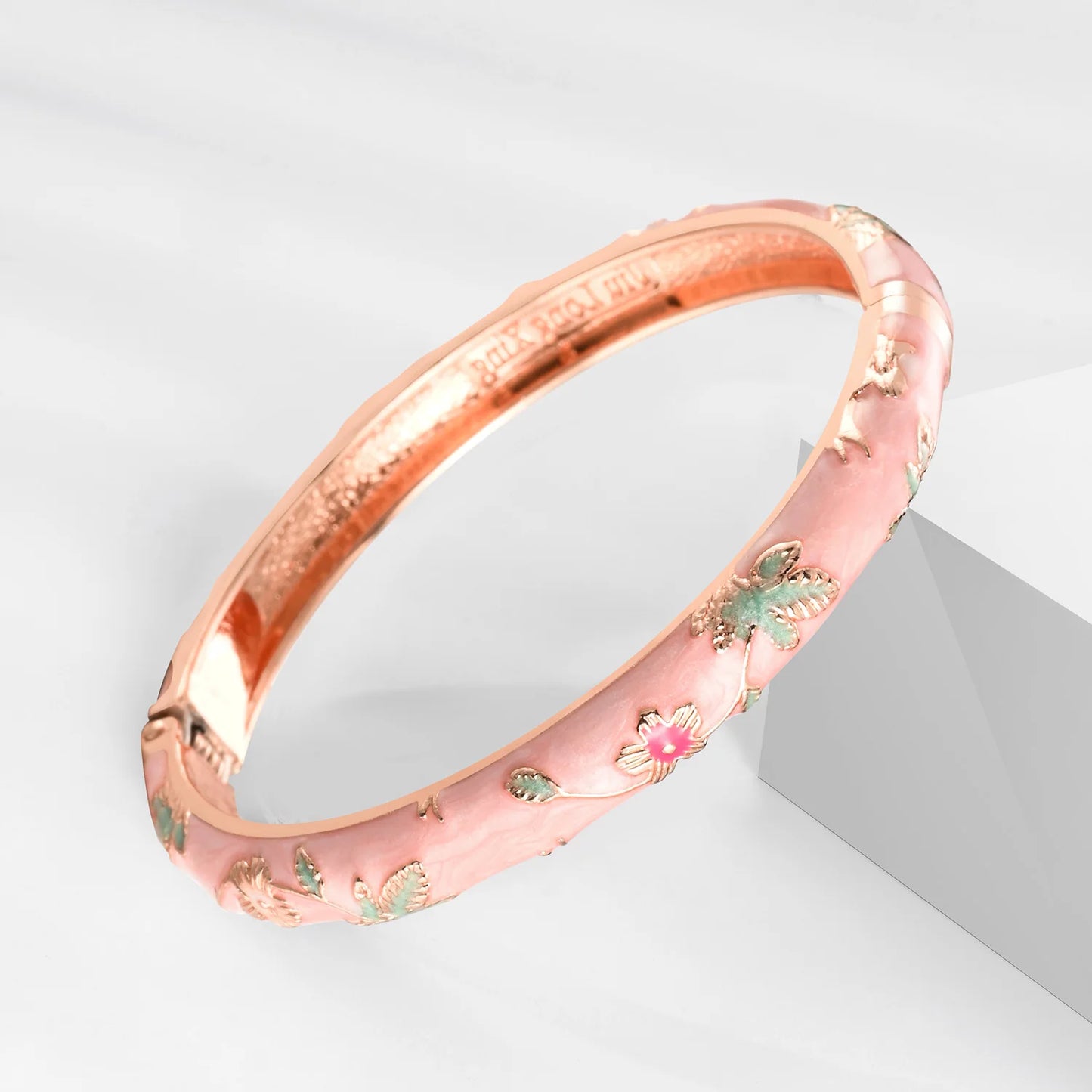 Women's Bracelets Set Bangle On Hand Hinge Enamel Cloisonne Bangles For Women Pink Vintage Birthday Gift For Mother