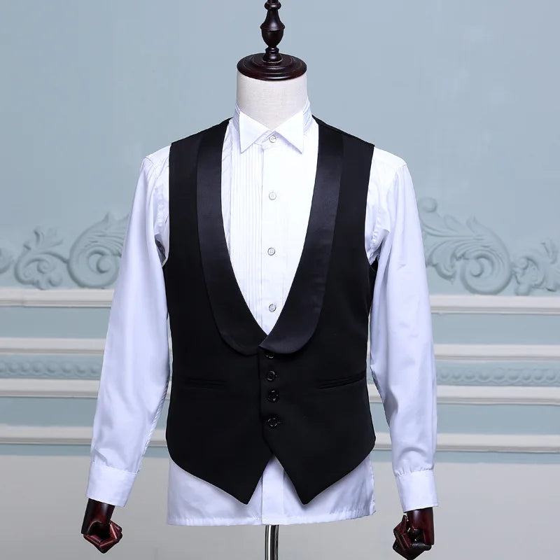 White Men's Sleeveless V-neck Vests, Single-breasted Fashion Slim Vest Men Wedding Party Waistcoat,Size M,L,XL,XXL,3XL,4XL