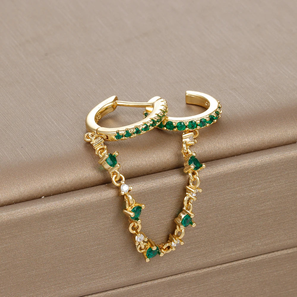 Europe and America CZ Crystal Chain Drop Earrings Stainless Steel Pendant Ear Buckle Fashion Jewelry For Women Birthday Gifts