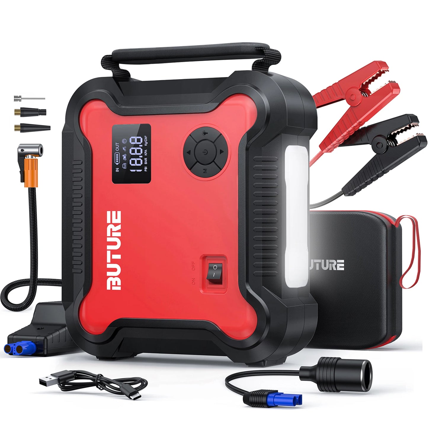 Buture 5 in 1 Car Jump Start Air Compressor 26800mAh Power Bank Portable Battery Booster Digital Tire Inflator with 160W DC Out