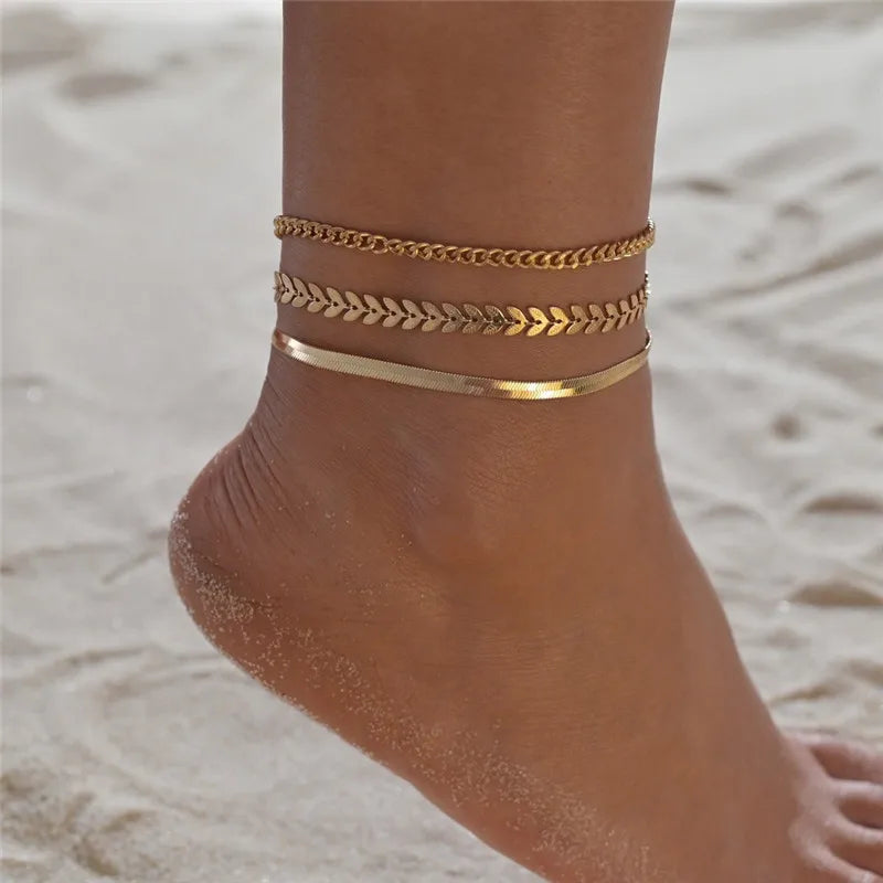 Boho Gold Silver Color Tassel Chain Bracelet Anklet Charms Snake/Starfish/Heart Sexy Leg Ankle On Foot Chain Beach Jewelry