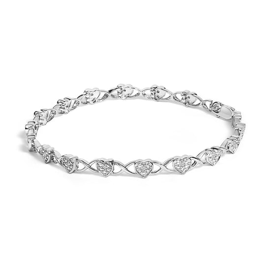 .925 Sterling Silver Diamond Accent Heart Link Bracelet (I-J Color, I3 Clarity) - 7.25"