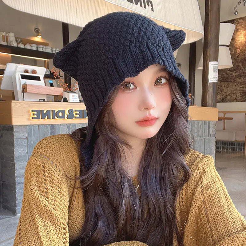 Women's Cute Woolen Cap with Earflaps for Autumn/Winter
