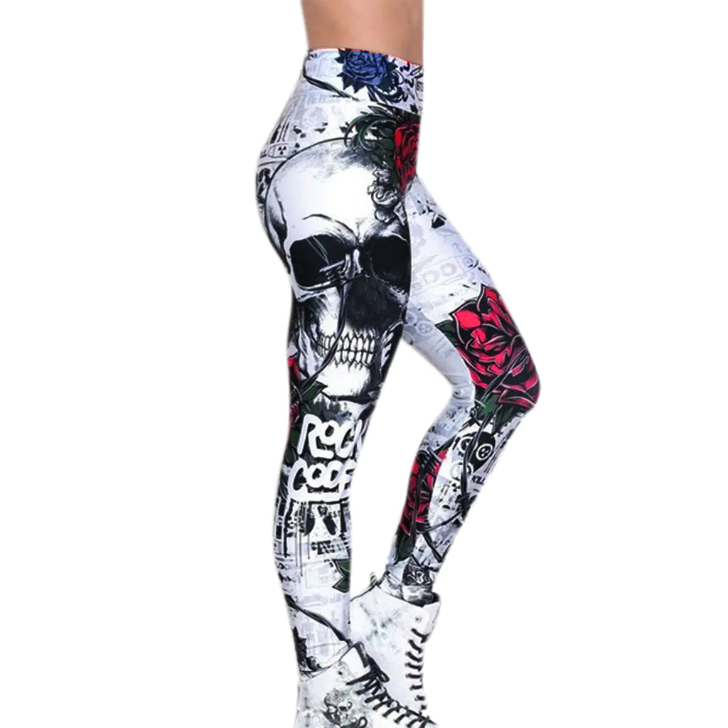 Skull Print Sexy High-Waisted Leggings and Yoga Pants
