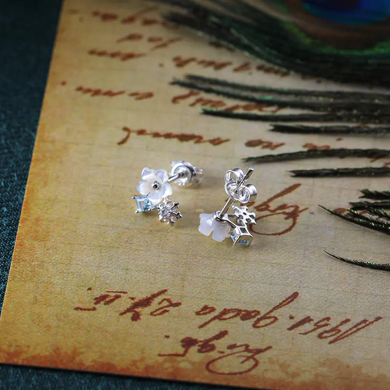 925 Silver Asymmetrical Petal Earrings with Topaz