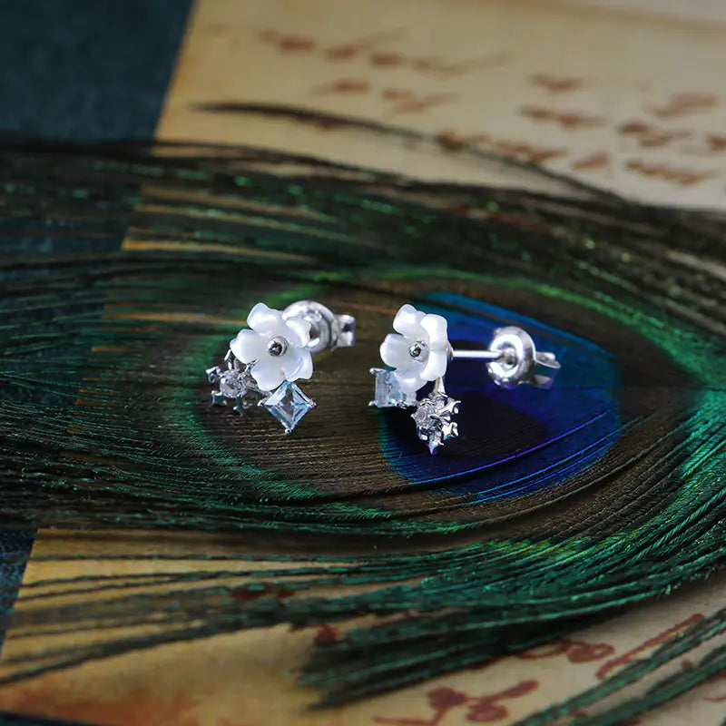 925 Silver Asymmetrical Petal Earrings with Topaz