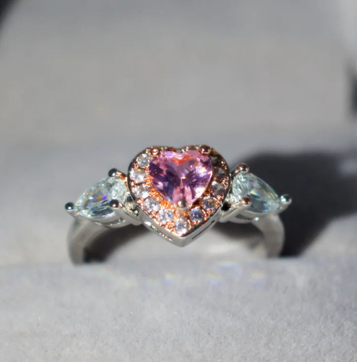 Rose Gold Pink Heart Shaped Zirconia Women's Ring