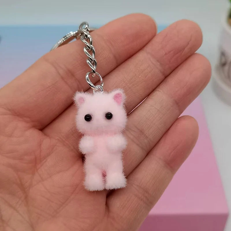 Cute Fuzzy Kitty Cat Heart Bow Keychain, Kitten, Kawaii, Pink Bow, Pearl Heart