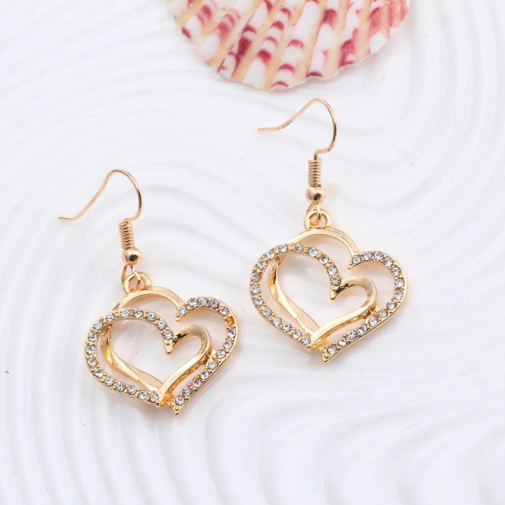 Double Heart Earrings and Necklace Wedding Set