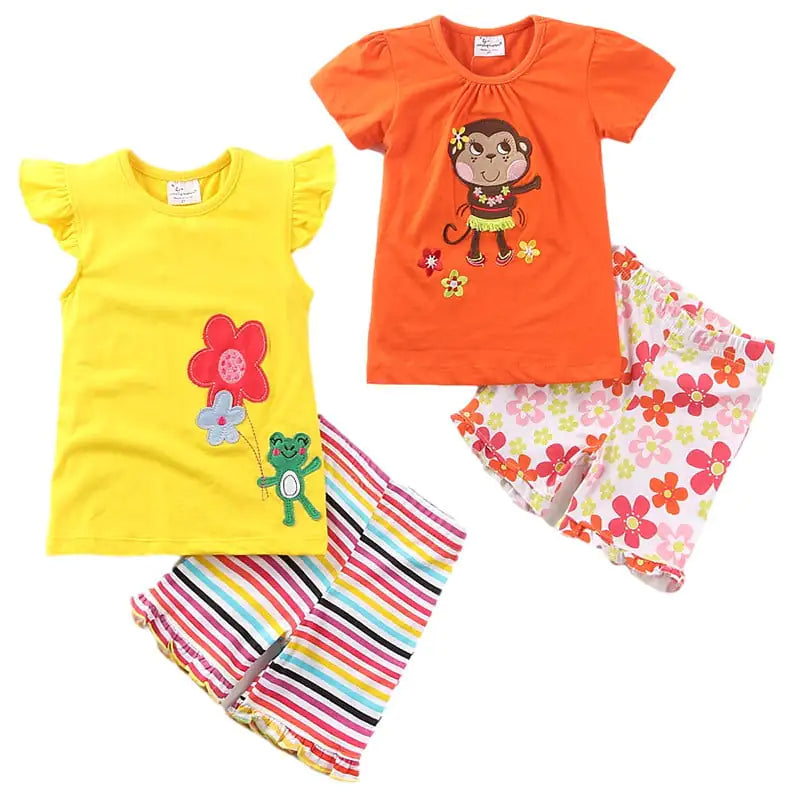 Embroidered Short Sleeve Girls' Children's Suit