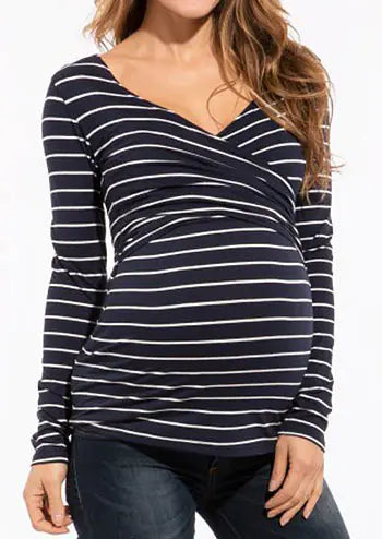 Striped Long Sleeve Nursing Top for Mothers