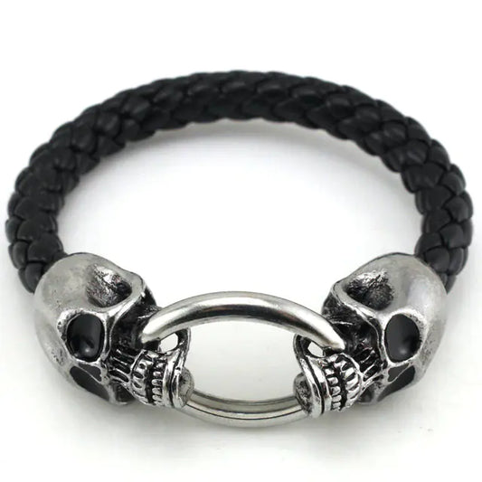Men's Punk Style PU Leather Woven Bracelet with Skull
