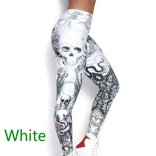 Skull Print Sexy High-Waisted Leggings and Yoga Pants
