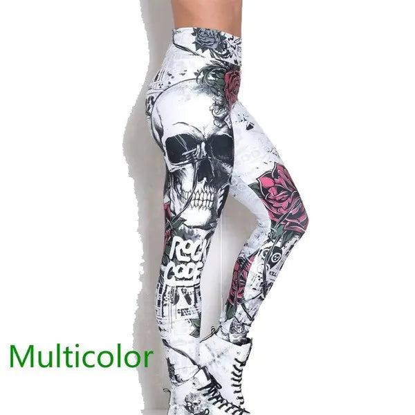 Skull Print Sexy High-Waisted Leggings and Yoga Pants