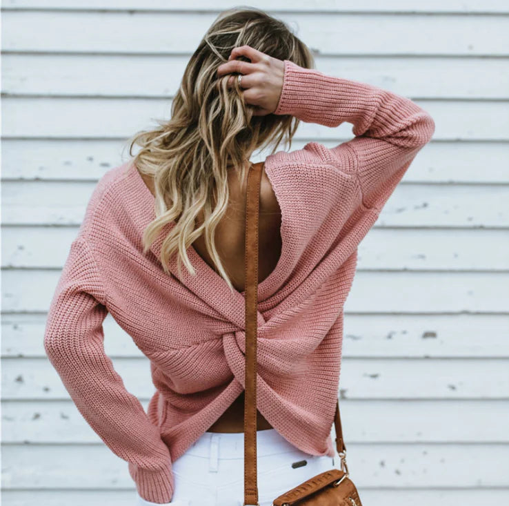 Solid Color Knit Sweater with Long Batwing Sleeves