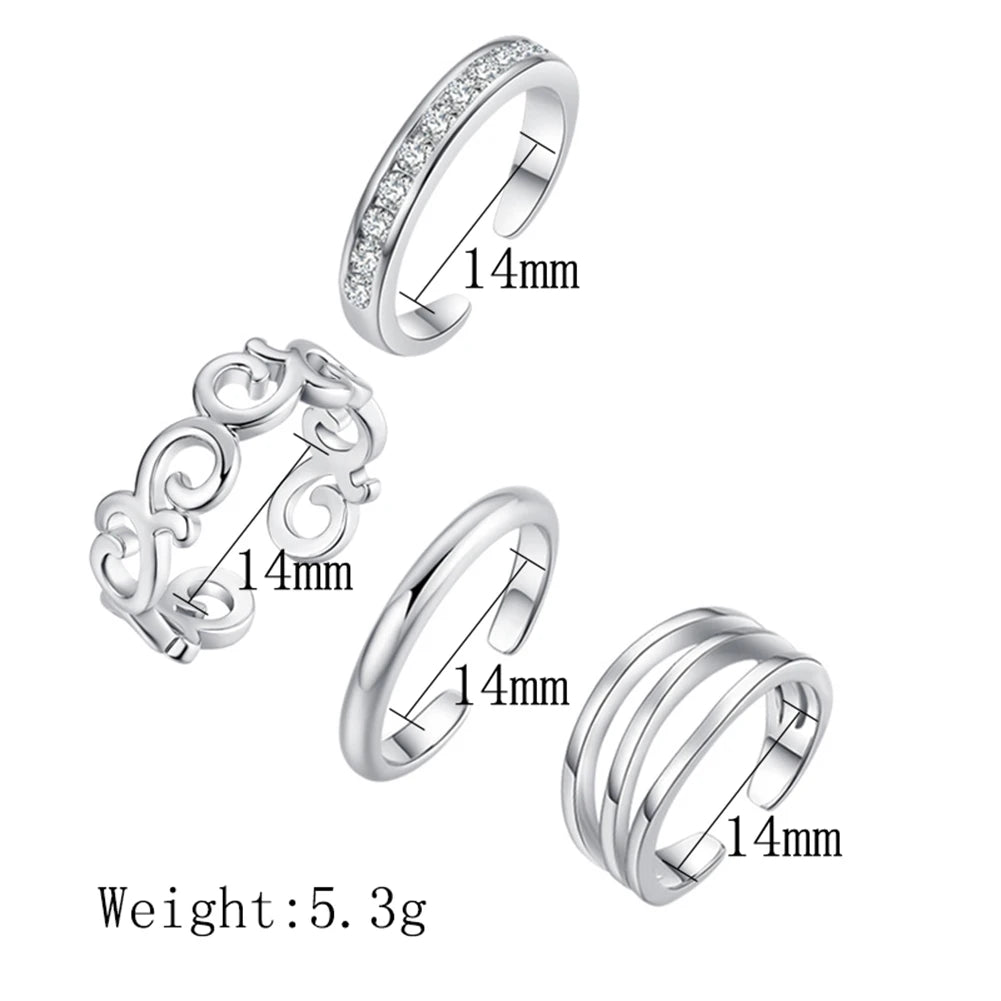 8PCS Toe Ring Stainless Steel Adjustable Summer Beach Arrow Knot Wave Rings Stackable Thumb Rings Hawaiian Foot Jewelry