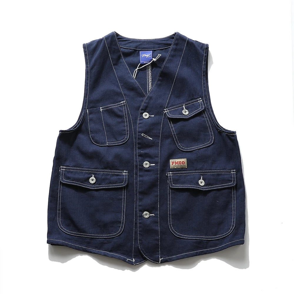Multi Pocket Cargo Vest Mens Safari Style Photography Vests Streetwear Sleeveless Jacket for Men