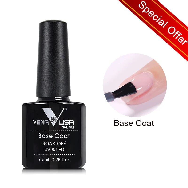 Hot Sell Venalisa Nail Art 7.5ml Tempered Top Coat Matt Top Primer Base Coat Color Gel Nail Polish UV Gel Soak Off Manicure