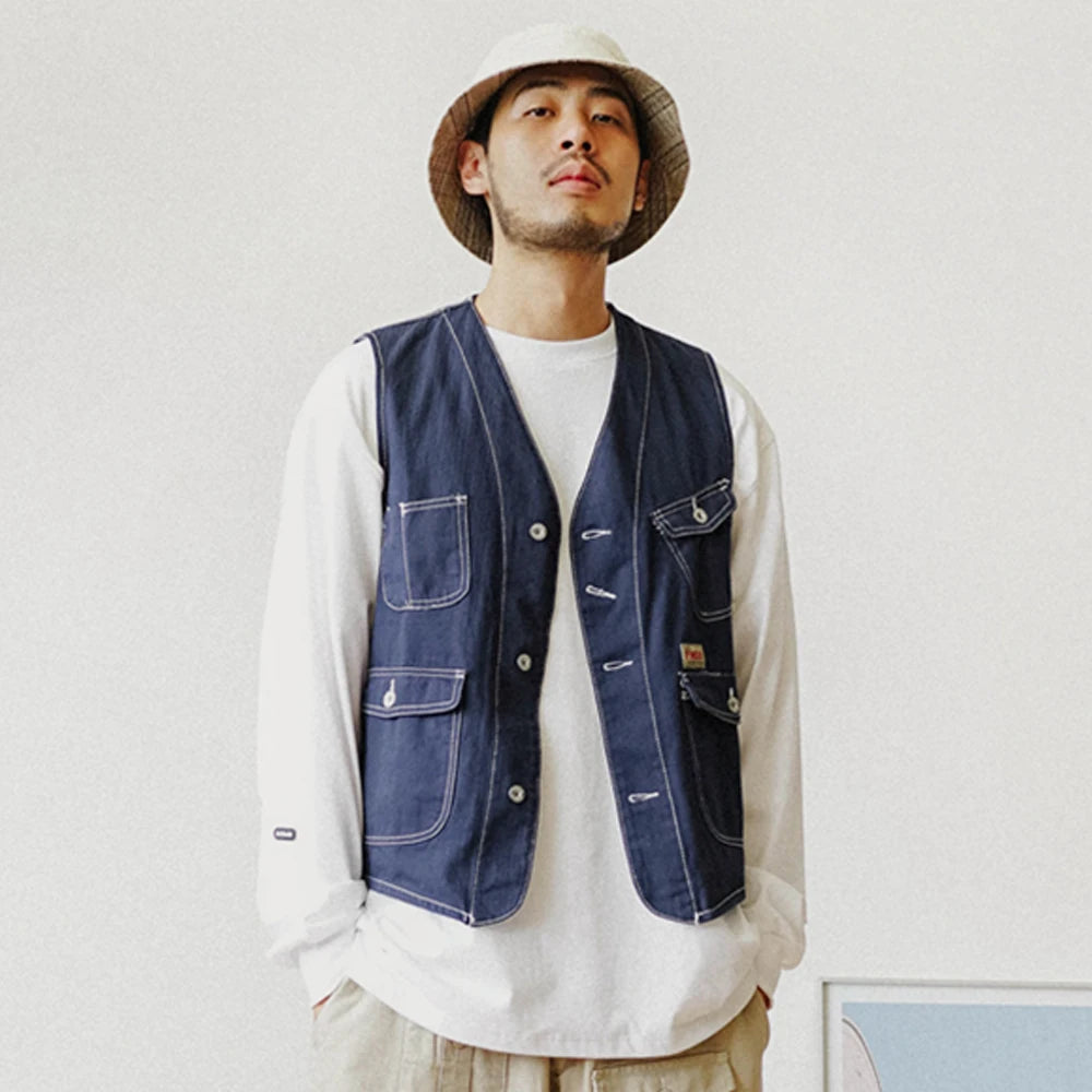 Multi Pocket Cargo Vest Mens Safari Style Photography Vests Streetwear Sleeveless Jacket for Men