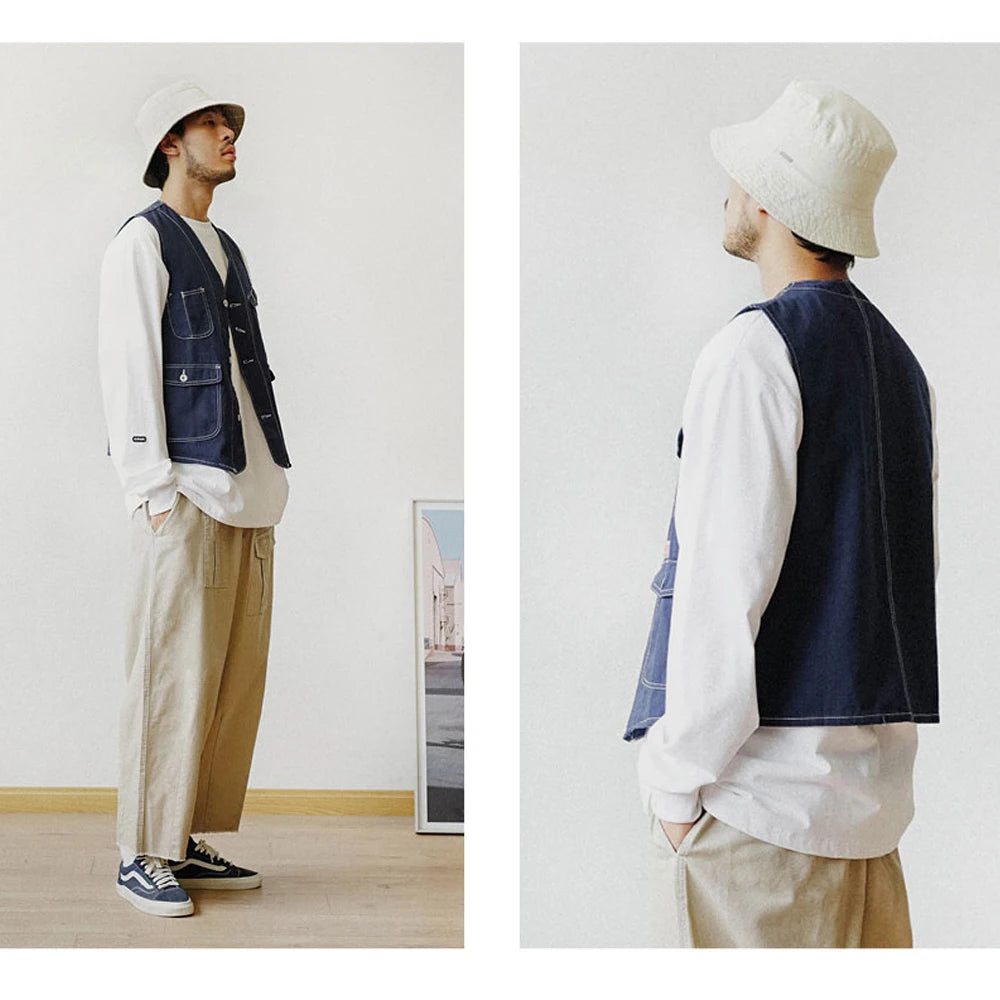 Multi Pocket Cargo Vest Mens Safari Style Photography Vests Streetwear Sleeveless Jacket for Men