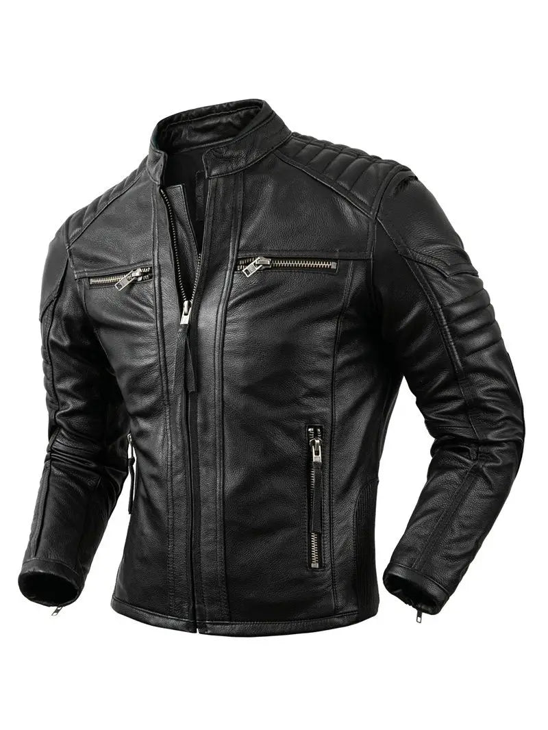 Men's Natural Leather Jacket First Layer Calfskin Stand Collar Motorcycle Jacket Retro Brown Cowhide Jacket Men‘s Biker Clothes