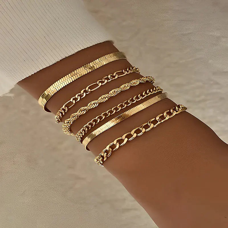 Bohemian Layered Blade Chain Bracelet Set (6 Pieces)