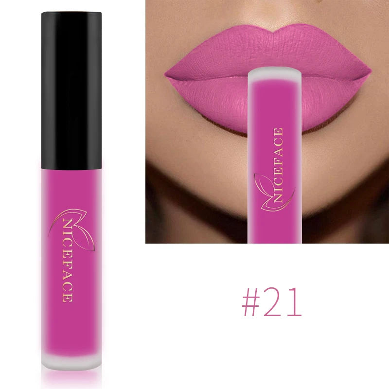 NICEFACE Matte Liquid Lipstick Waterproof Long Lasting Lip Gloss Tint Sexy Red Nude Purple Metallic Lipsticks Makeup Cosmetics