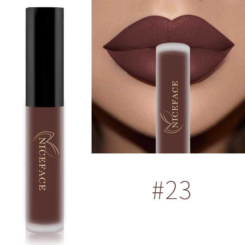 NICEFACE Matte Liquid Lipstick Waterproof Long Lasting Lip Gloss Tint Sexy Red Nude Purple Metallic Lipsticks Makeup Cosmetics