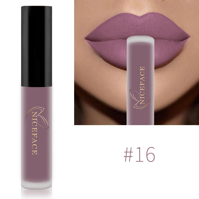 NICEFACE Matte Liquid Lipstick Waterproof Long Lasting Lip Gloss Tint Sexy Red Nude Purple Metallic Lipsticks Makeup Cosmetics