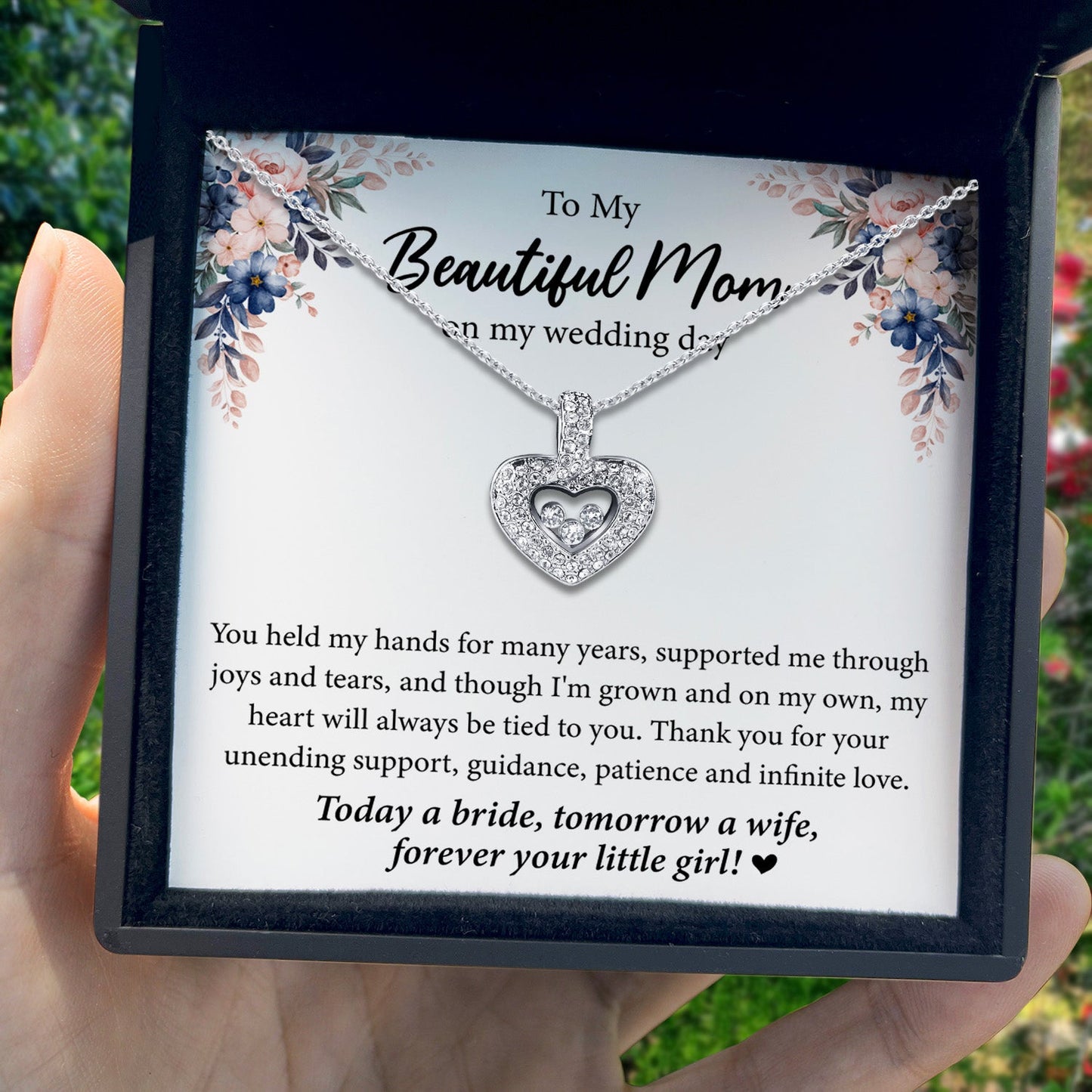 To My Beautiful Mom on My Wedding Day - Tryndi Floating Heart Necklace