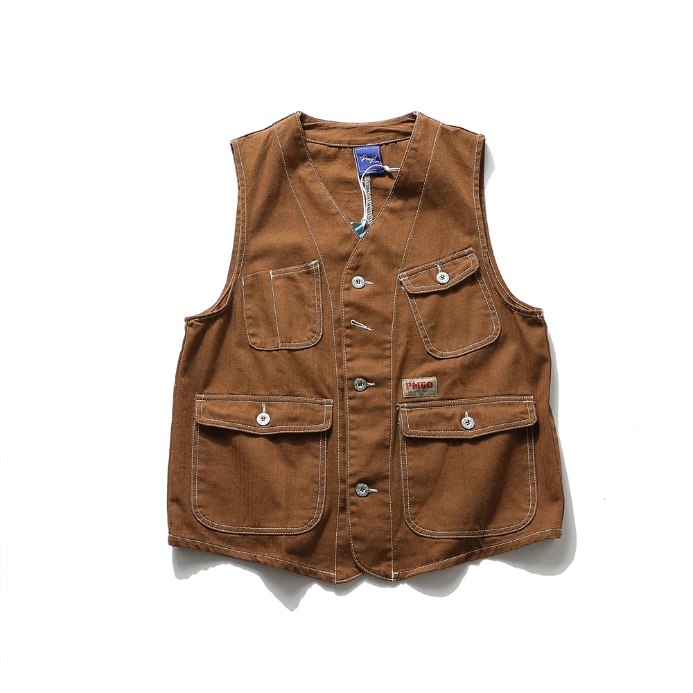 Multi Pocket Cargo Vest Mens Safari Style Photography Vests Streetwear Sleeveless Jacket for Men