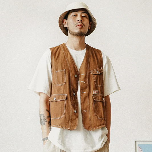 Multi Pocket Cargo Vest Mens Safari Style Photography Vests Streetwear Sleeveless Jacket for Men