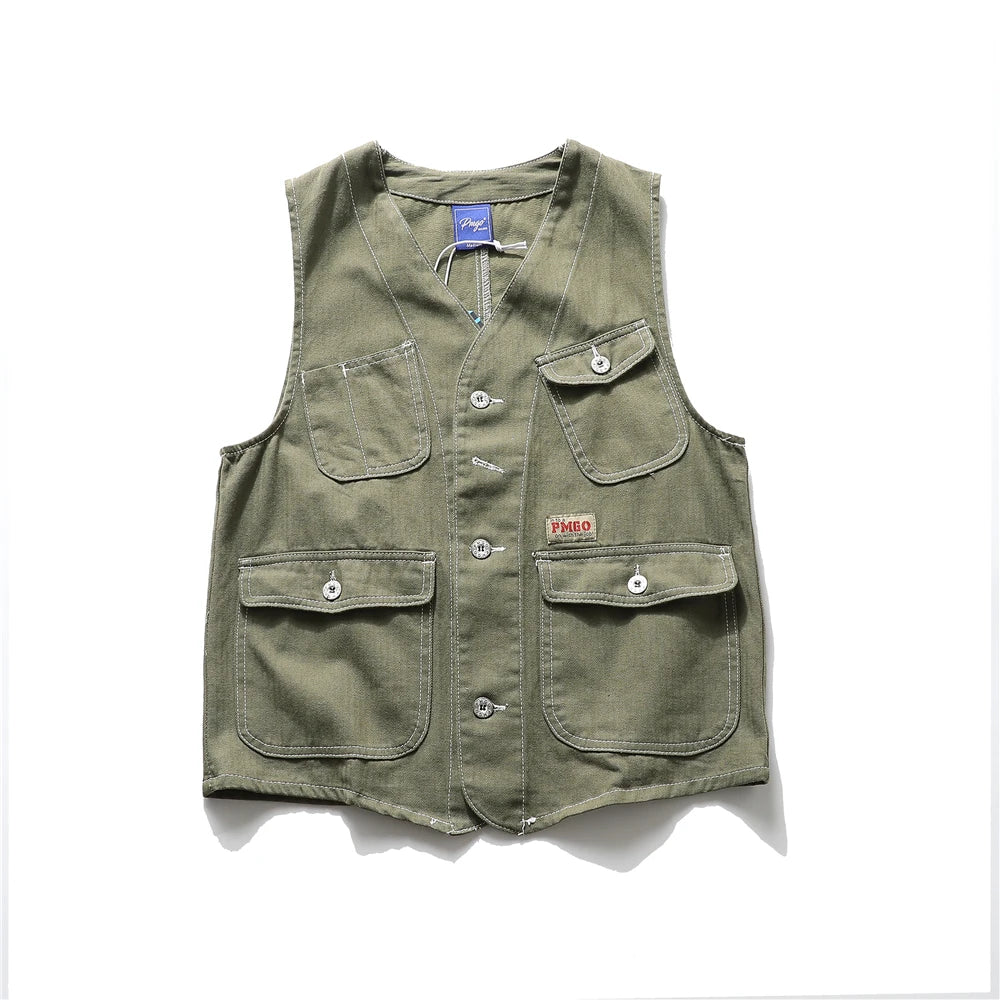 Multi Pocket Cargo Vest Mens Safari Style Photography Vests Streetwear Sleeveless Jacket for Men