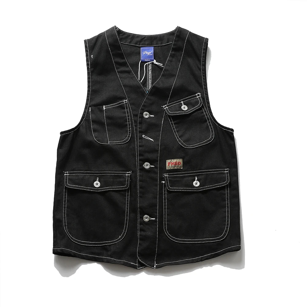 Multi Pocket Cargo Vest Mens Safari Style Photography Vests Streetwear Sleeveless Jacket for Men