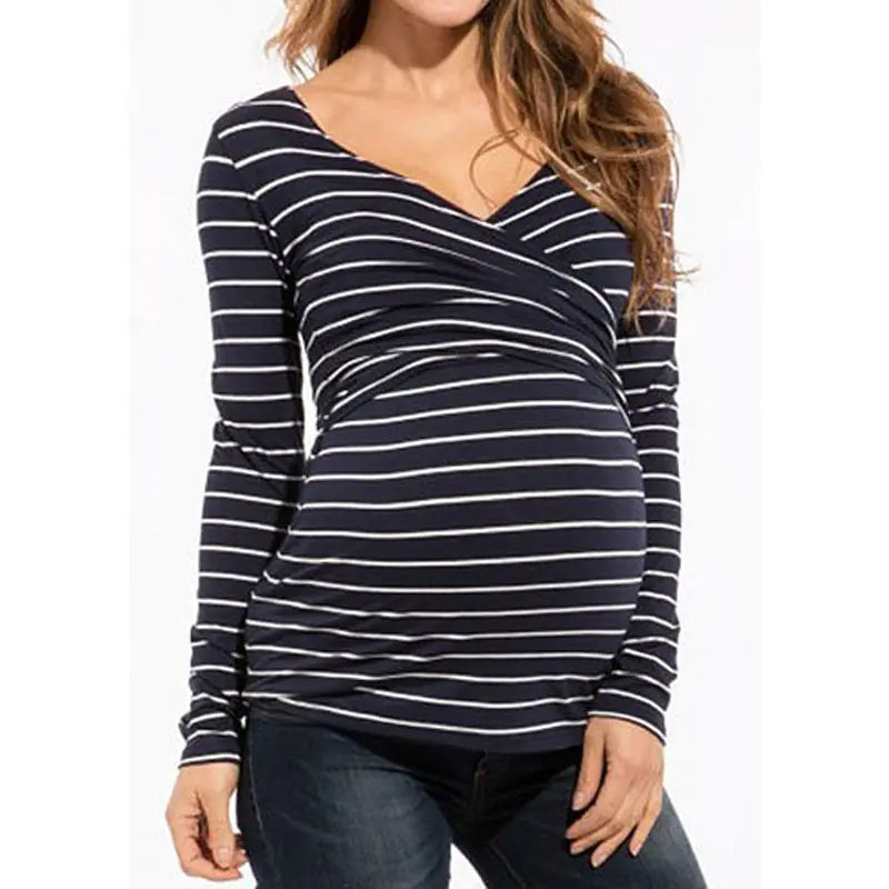 Striped Long Sleeve Nursing Top for Mothers