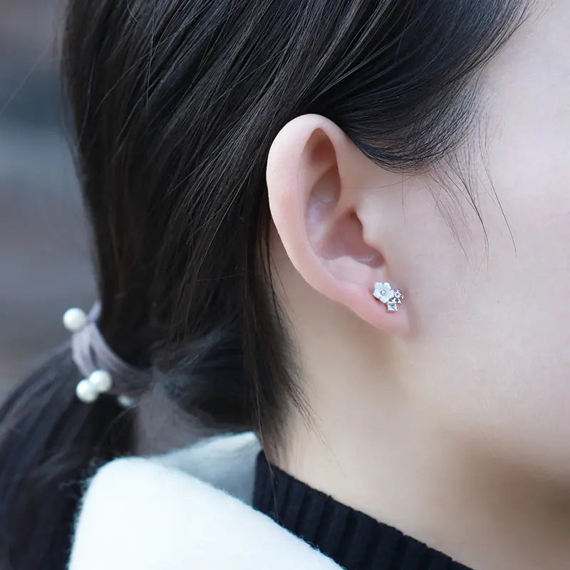 925 Silver Asymmetrical Petal Earrings with Topaz