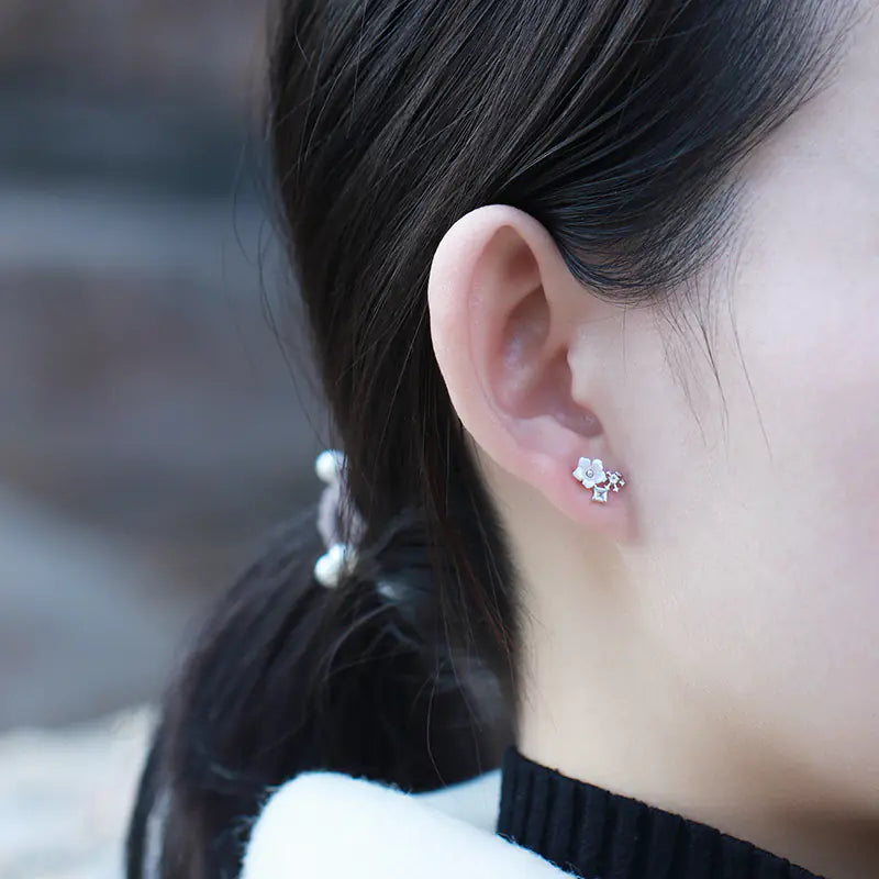 925 Silver Asymmetrical Petal Earrings with Topaz