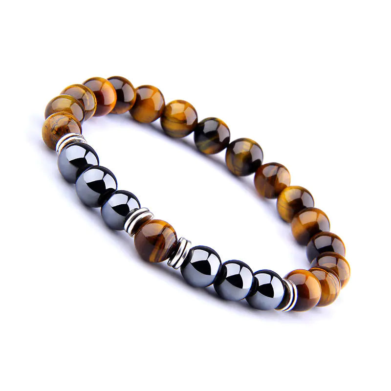 Fashionable Yellow Tiger Eye Bead Bracelet with Obsidian