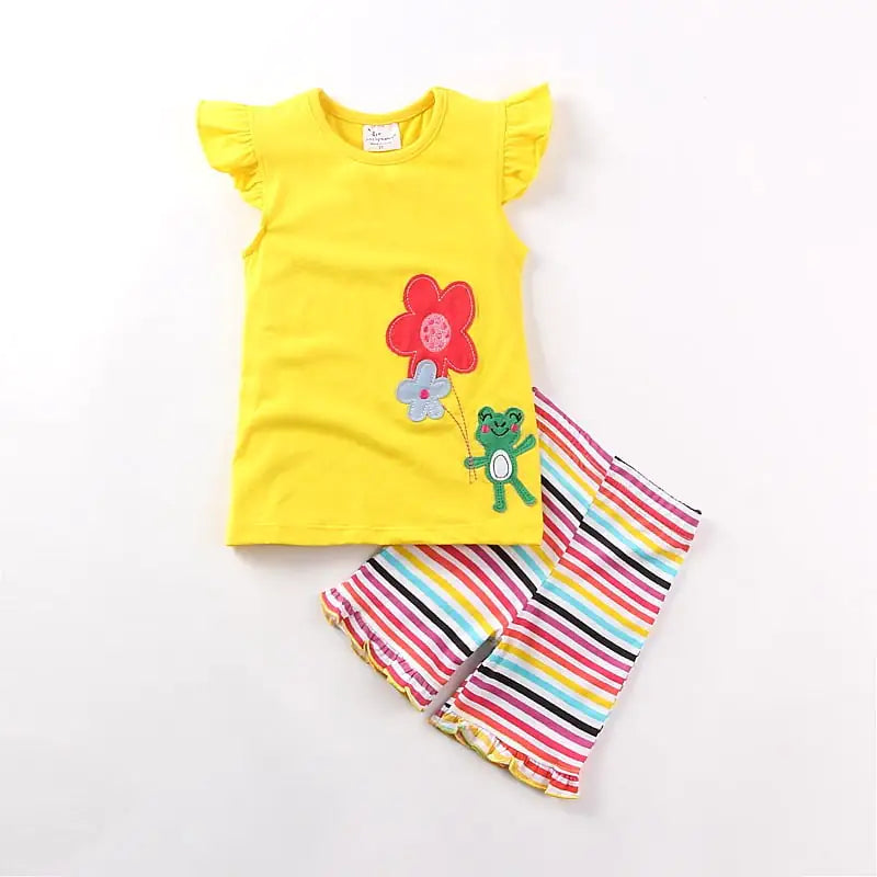 Embroidered Short Sleeve Girls' Children's Suit