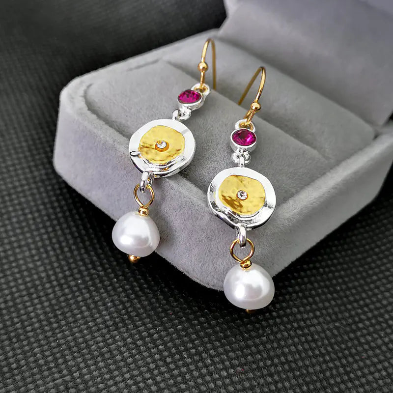 Bohemian 14K Gold-Plated Pearl and Crystal Earrings