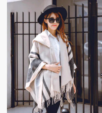 2020 Autumn Winter Women's Hooded Cape Scarf Shawl