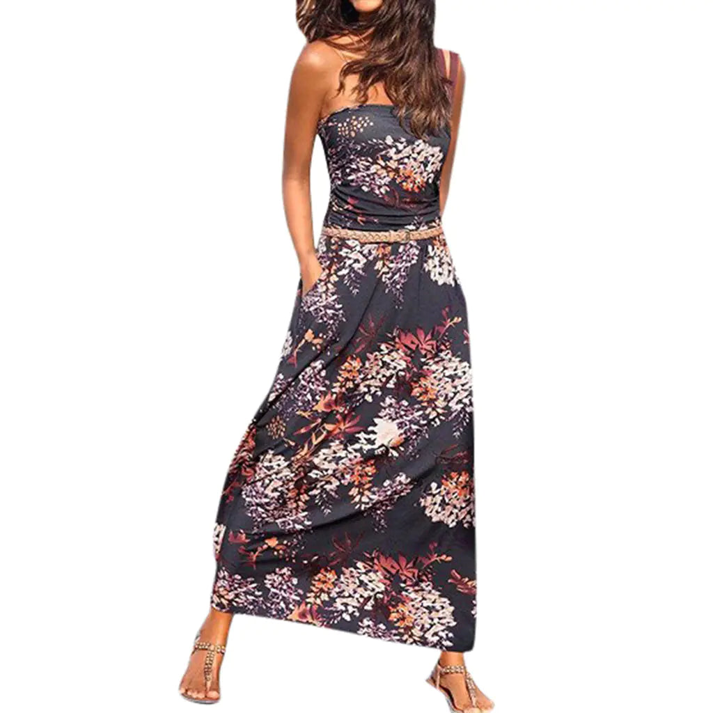 Women's Off-Shoulder Loose Multi-Color Maxi Dress