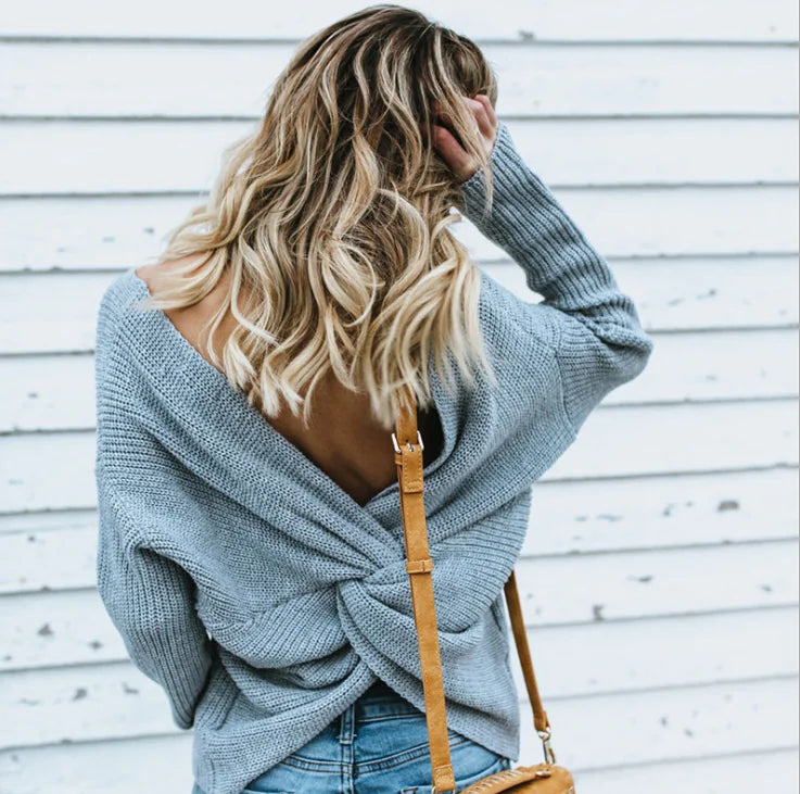 Solid Color Knit Sweater with Long Batwing Sleeves