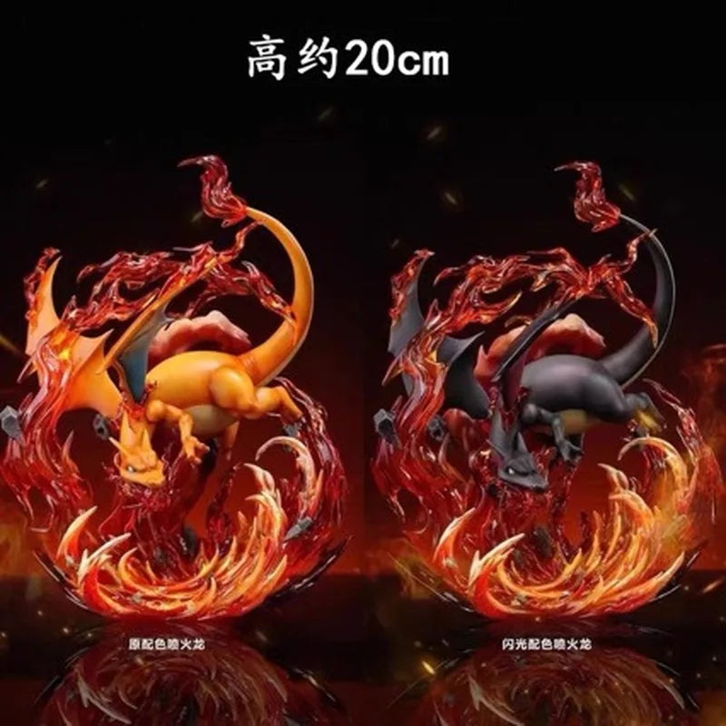 In Stock 20cm Anime Pok é Mon Fire Dragon Black Dragon Spray Fire 1/20 Magical Museum Action Cute Statue Model Toy Decoration