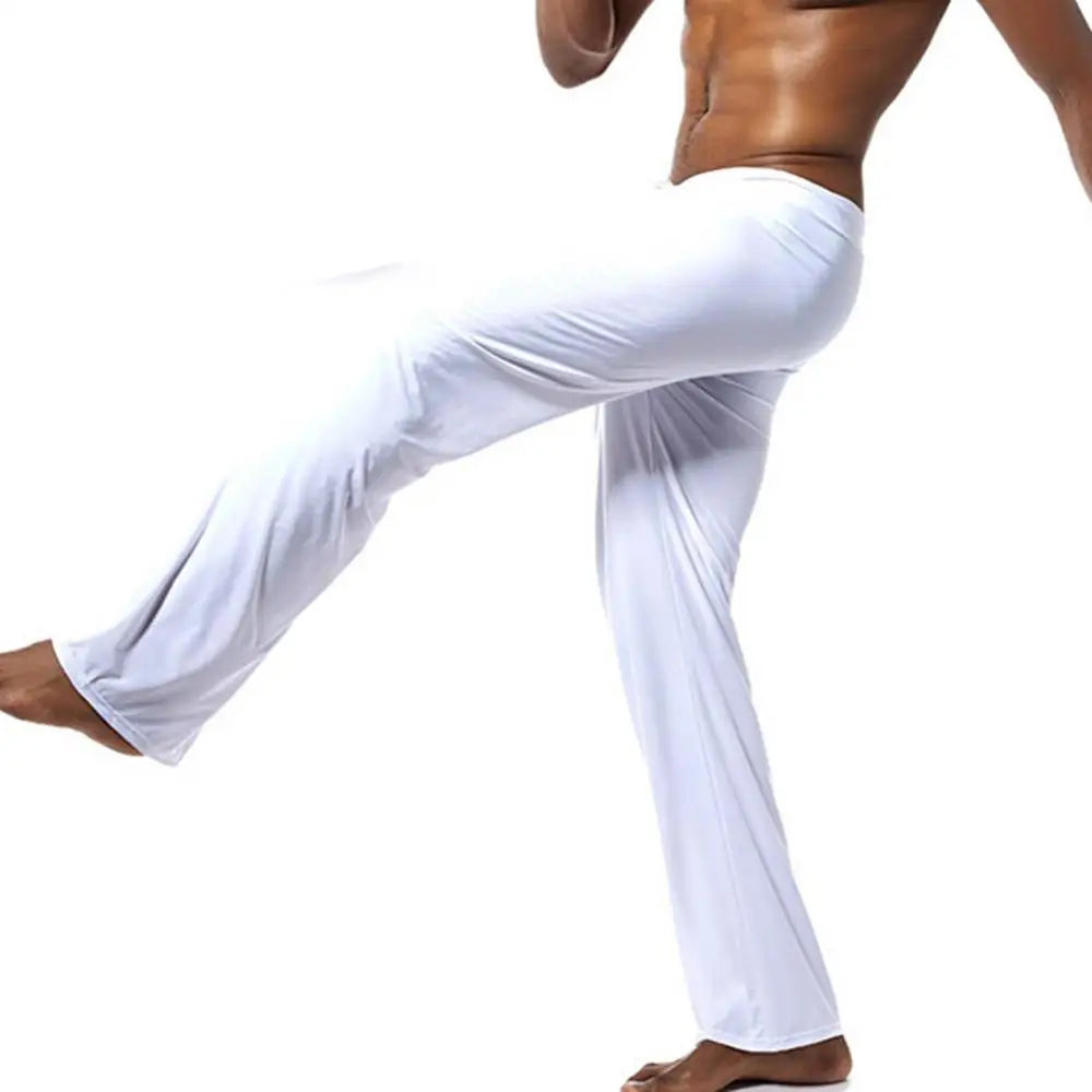 Men Casual Solid Color Low-waisted Drawstring Loose Pants Running Yoga Trousers