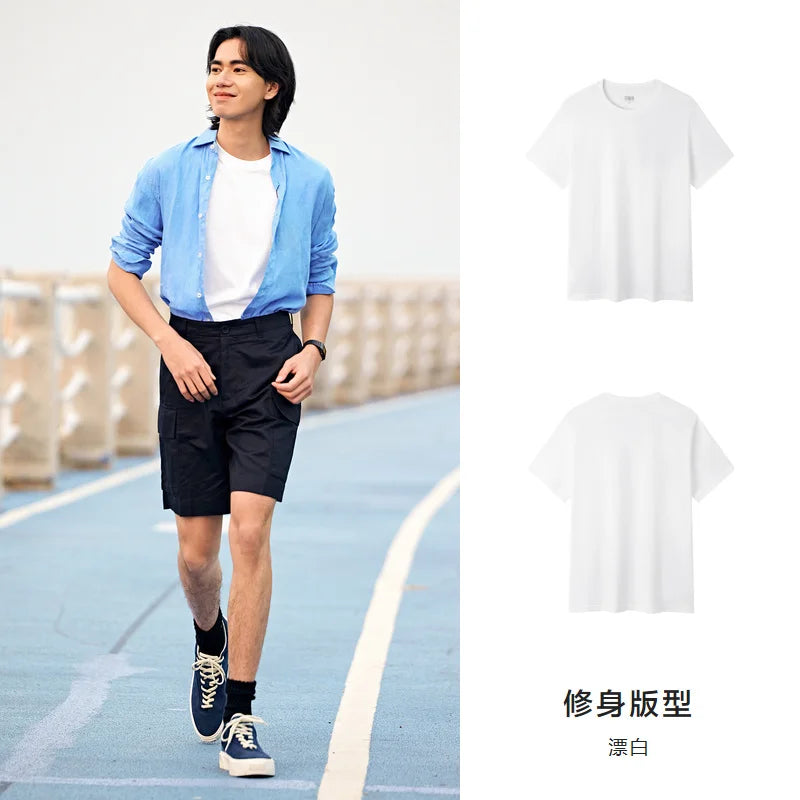 Semir Short Sleeve Men T-Shirt Cotton 2025 Summer New Man Clothing Thin And Versatile T Shirt Couples Solid Color Tops