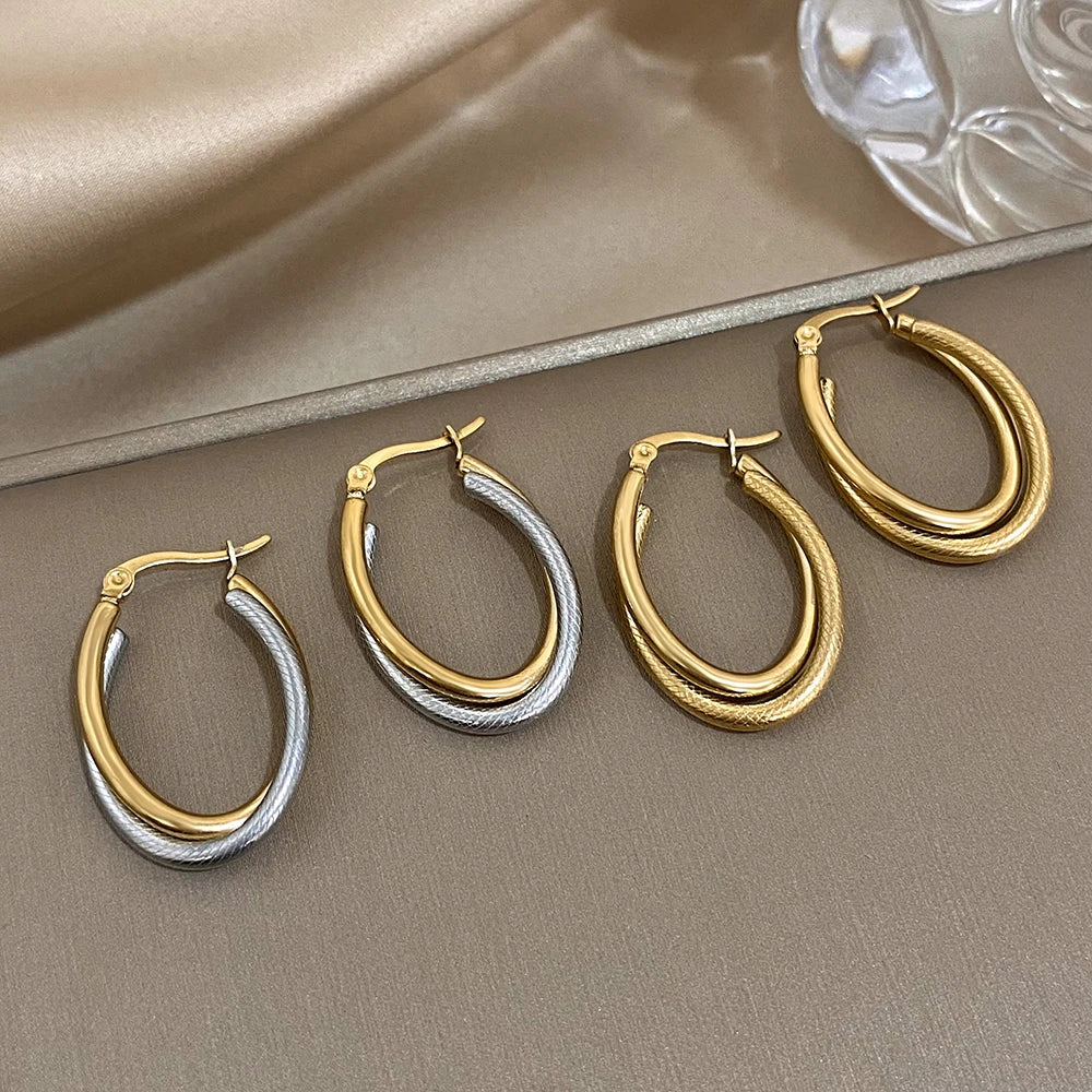 Stainless Steel U-shaped Texture Earrings Women Classic Fashion Minimalist Hoop Earrings Waterproof Daily Jewelry Accessories