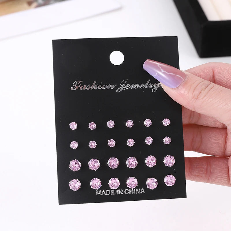 12 Pair/Lot White Shiny Wedding Stud Earrings Set for Women Men Crystal Jewelry Accessories Oorbellen Jewelry Earrings