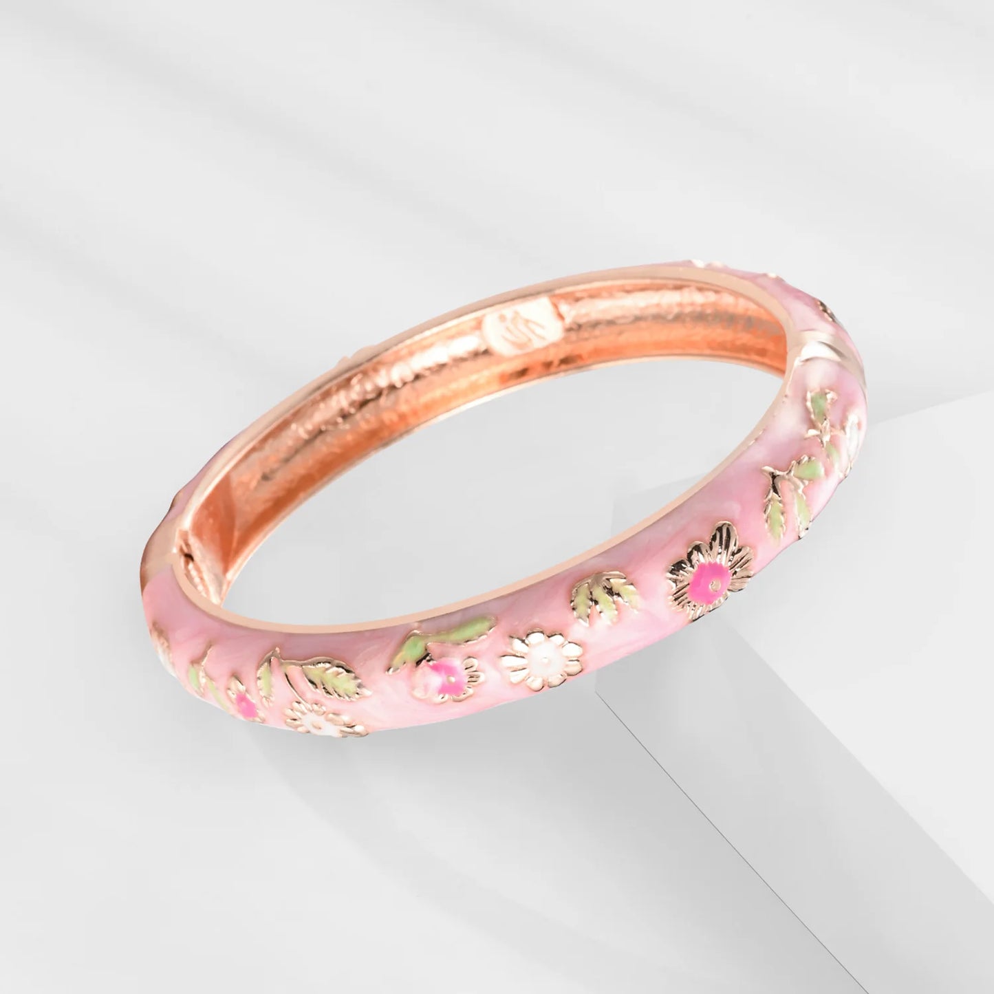 Women's Bracelets Set Bangle On Hand Hinge Enamel Cloisonne Bangles For Women Pink Vintage Birthday Gift For Mother